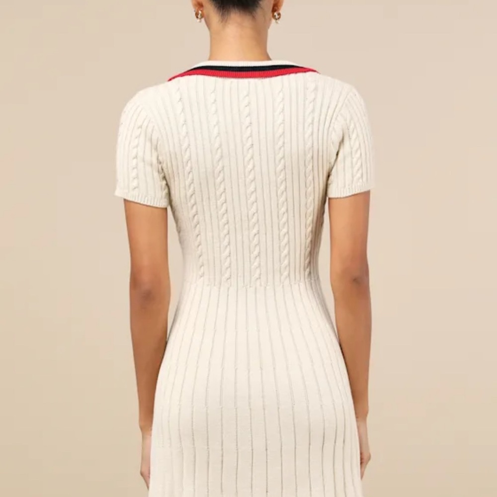 Lulu's Beige Knit Dress with Red and Black Accents - Picture 2 of 2